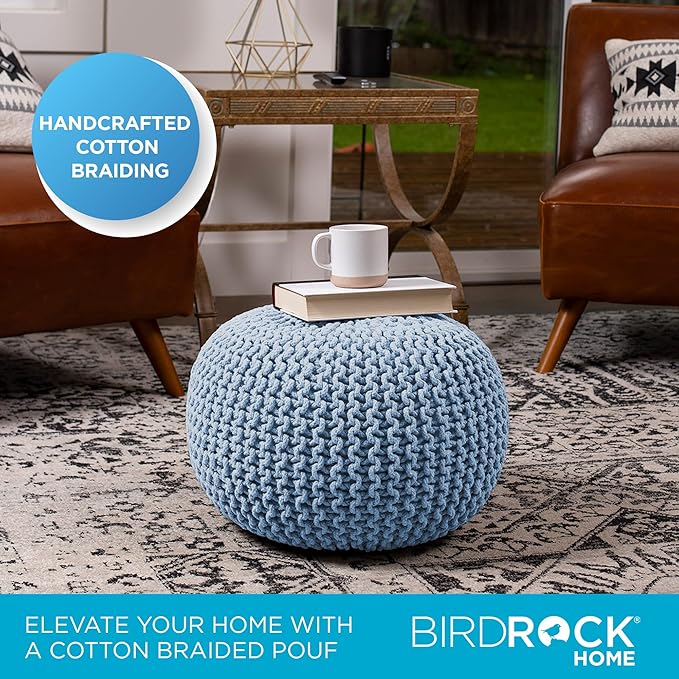 BIRDROCK HOME Round Pouf Ottoman | Cotton Braided Foot Stool - Image 4