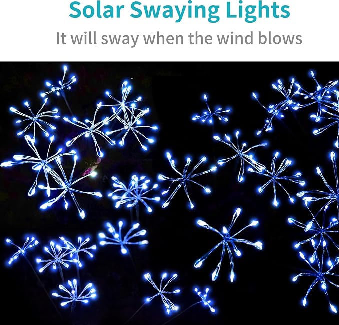 JJGoo Solar Garden Lights, New Upgraded 2 Pack Solar Swaying Starburst Light - Image 5
