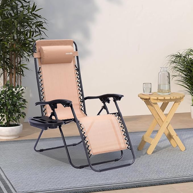 SereneLife Zero Gravity Outdoor Lounge Chairs 2 Pack – Folding Recliners - Image 2