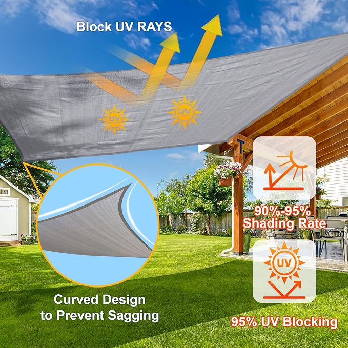 SUNLAX Sun Shade Sail 20' x 20' x 20' Silver Grey Triangle Canopy Sail Shade - Image 4