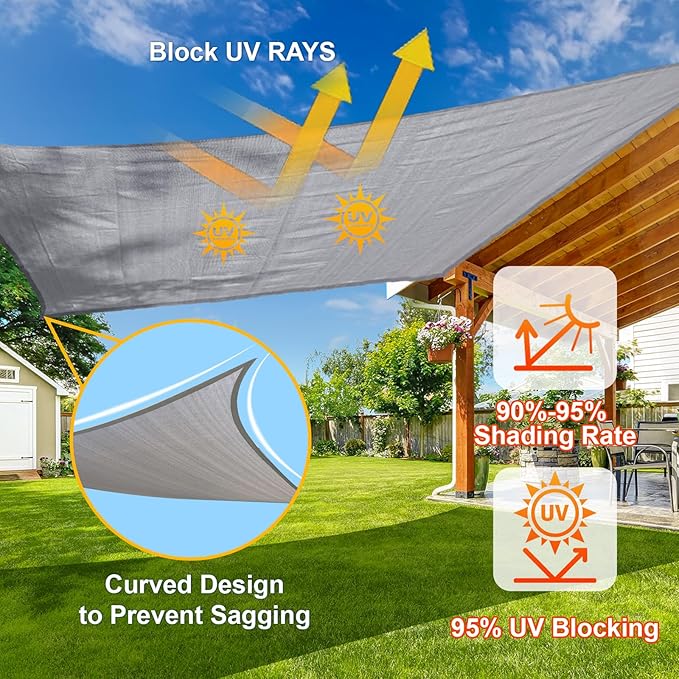 SUNLAX Sun Shade Sail 16' x 21' x 26.4' Silver Rectangle Canopy Sail Shade - Image 4