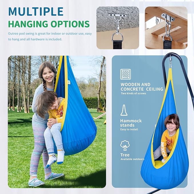 OUTREE Kids Pod Swing Seat, Cotton Child Hammock Swing Chair, Sensory Swing - Image 2