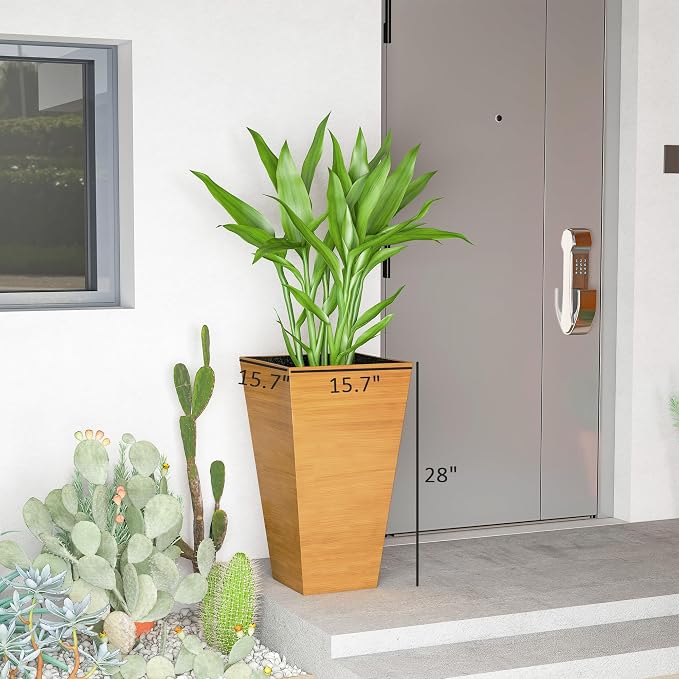 Outsunny Tall Planter for Outdoor Plants Set of 3, 28 Inch Taper Planter - Image 7