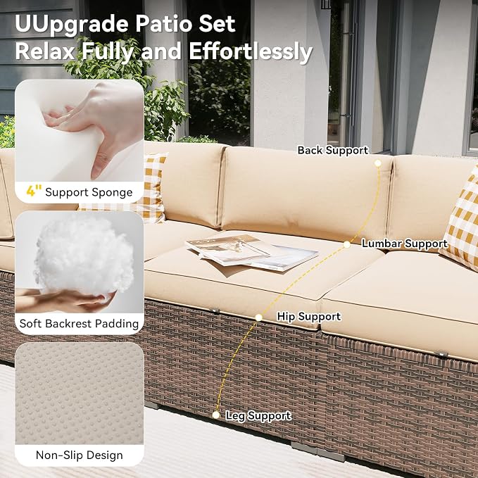 Aoxun Patio Furniture Set, 7 Piece Outdoor Sectional Sofas - Image 3