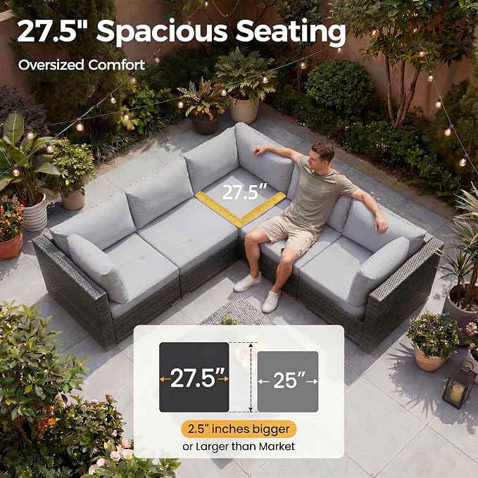 NICESOUL 7 Pieces Comfy 29.3'' High Back Outdoor Furniture Sofa Set, Extra - Image 5