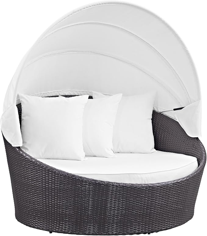 Modway Convene Wicker Rattan Outdoor Patio Retractable Canopy Round Poolside by Modway