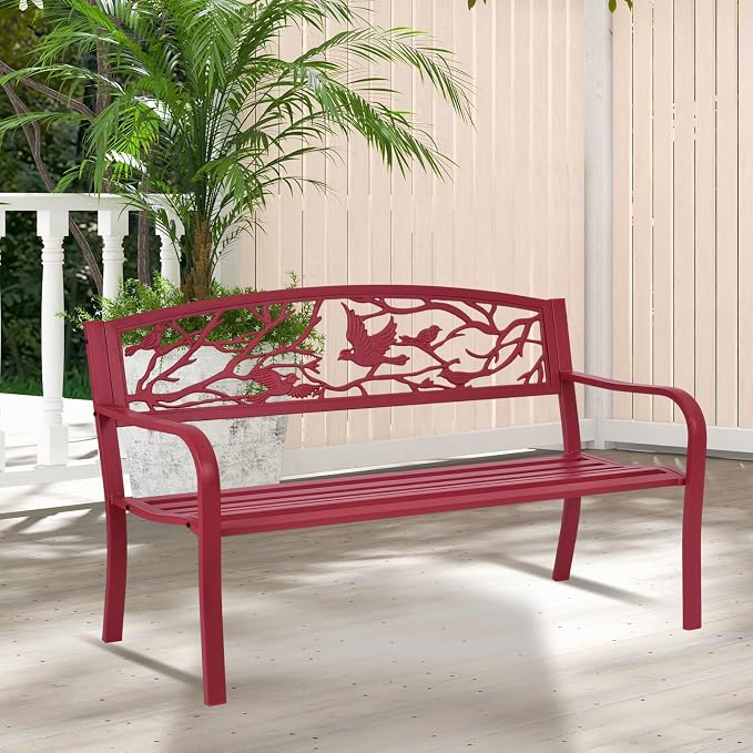 Giantex 50”Outdoor Bench with Cast Iron Backrest & Ergonomic Armrest, 600 lbs - Image 6