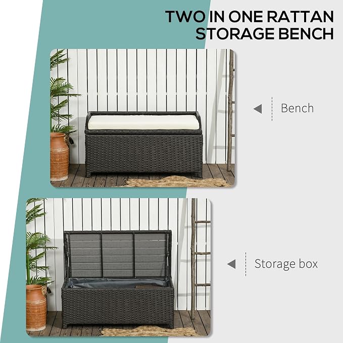 Outsunny 38 Gallon Outdoor Wicker Storage Bench Deck Box, PE Rattan Patio - Image 4