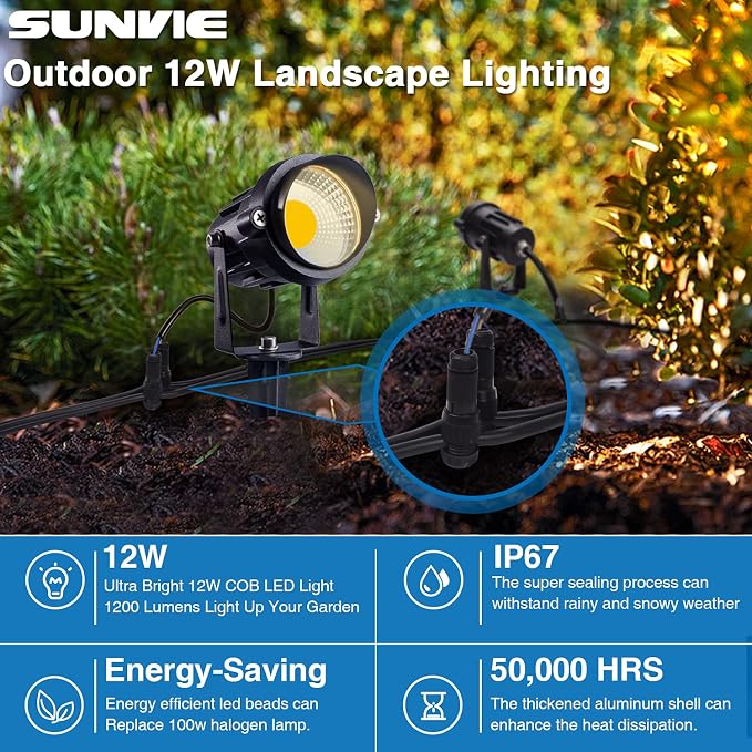 SUNVIE 24 Pack Low Voltage Landscape Lights LED 12W Landscape Lighting - Image 4