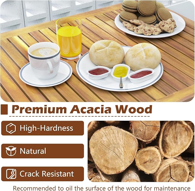 Tangkula 3 Piece Patio Bar Table & Chairs, Outdoor Acacia Wood Bar Set - Image 6