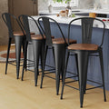 Alunaune 24" Swivel Metal Bar Stools Set of 4 High Back Counter Height by HomeFurniture