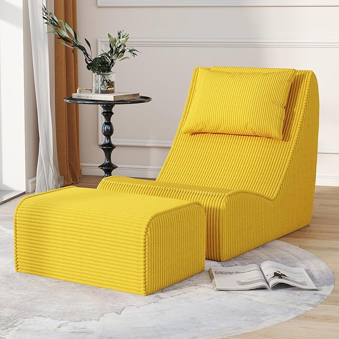 Giant Bean Bag Chair for Adults, Corduroy Chaise Lounge by SnugSofeeFoamSofa