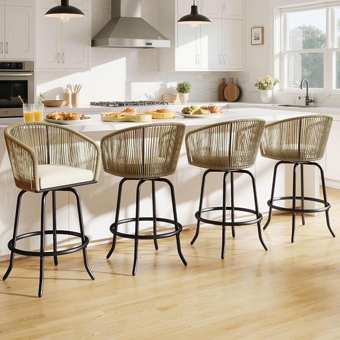 DWVO Outdoor Counter Height Bar Stools Set of 2, Patio Swivel Bar Chairs - Image 4