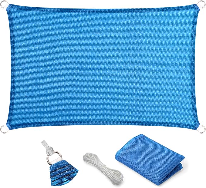 Eden's Decor Straight Flat-Edged Sun Shade Sail Rectangular 10' x 19' Blue by EdensDecorInc