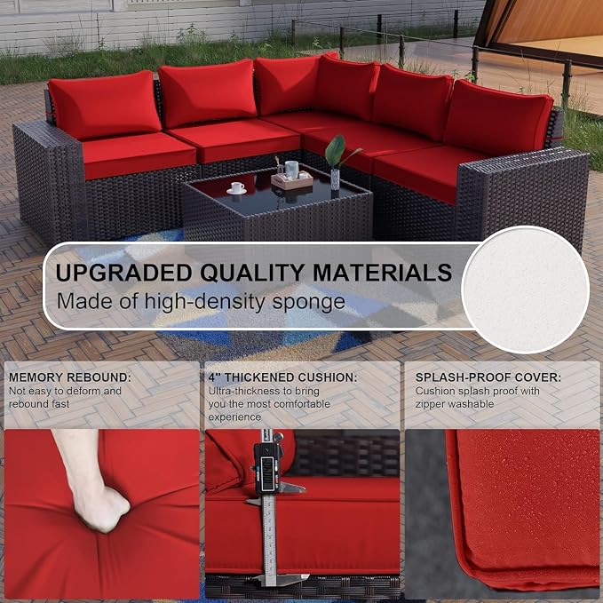 Kullavik Outdoor Patio Furniture Set 6 Pieces Sectional Rattan Sofa Set Brown - Image 2