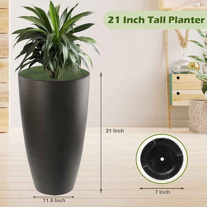 2 Packs 21 inch Tall Planter, Indoor Outdoor Round Planter - Image 3