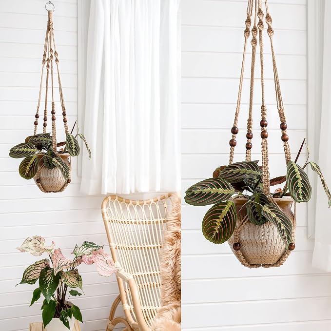Mkono Macrame Plant Hangers Set of 4 Indoor Hanging Planter Basket Wall - Image 3