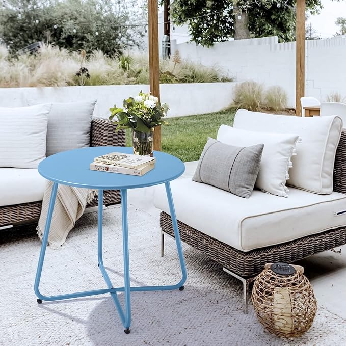 Patio Outdoor Side Table Waterproof Round Metal Steel Small Side Table Weather - Image 7