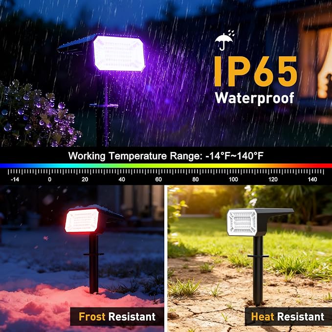 Solar Color Changing Spot Lights Outdoor Waterproof IP65, 2-in-1 Landscape - Image 3