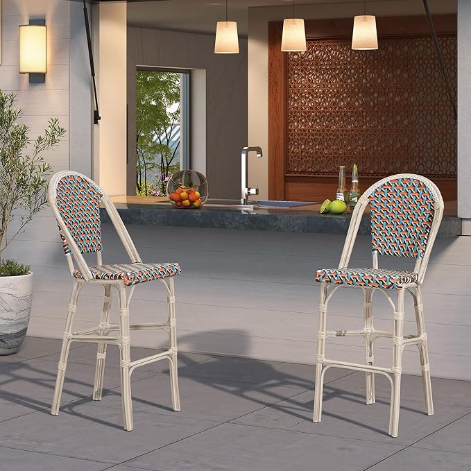 PURPLE LEAF French Counter Height Bar Stool Set of 4 25" White Print Finish - Image 3