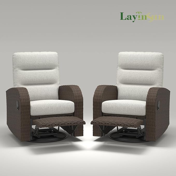 LayinSun Oversized Wicker Outdoor Swivel Glider Recliner - Image 8