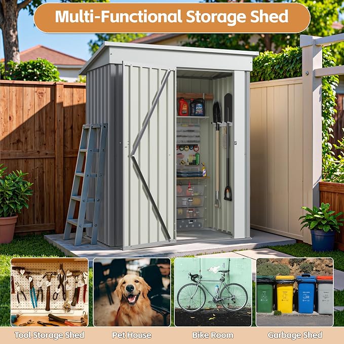 Greesum 5×3 FT Outdoor Storage Shed, Metal Storaged Sheds Without Floor - Image 5