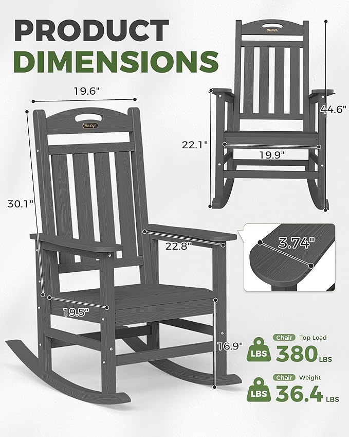 Oversized Outdoor Rocking Chair, HDPE All Weather Resistant Patio Rocking Chair - Image 3