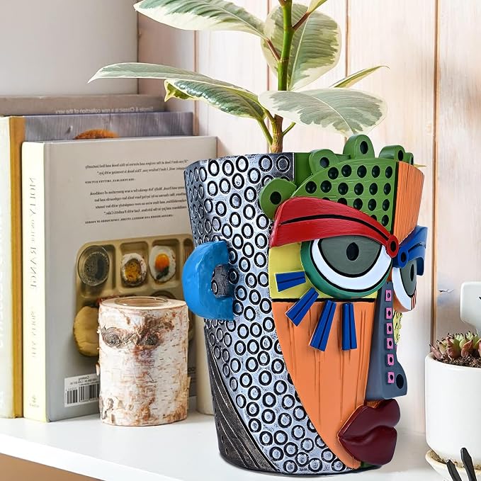 Abstract Face Planter Pots for Plants, Hand-Painted Colorful Flower Pots - Image 6