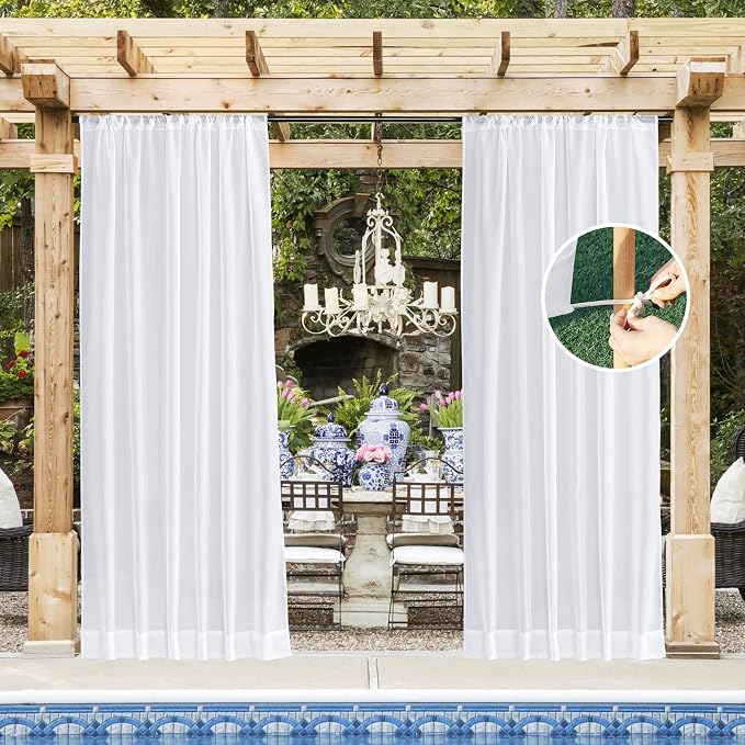 NICETOWN Outdoor Sheer White Weighted Curtains Rod Pocket Back Tab 120 inch - Image 2