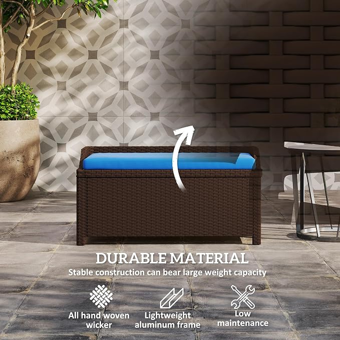 Outsunny Outdoor Wicker Storage Bench Deck Box, PE Rattan Patio Furniture Pool - Image 7
