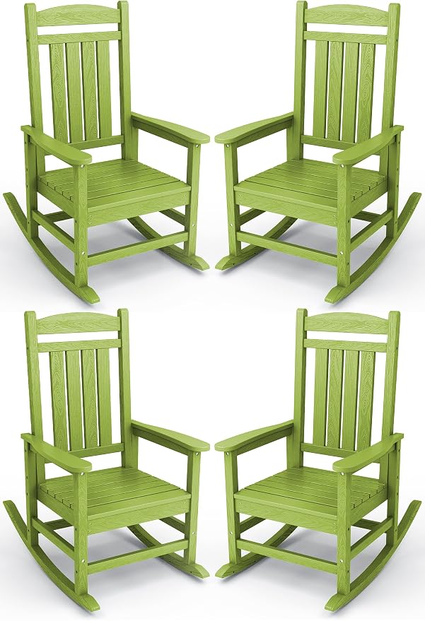 KINGYES HDPE Outdoor Rocking Chair Set of 4, All-Weather Poly Patio Rocking by KINGYES