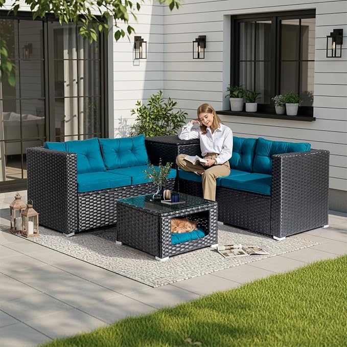 VINGLI 4 Pieces Outdoor Sectional Wicker Patio Furniture Set, Patio Sectional - Image 9
