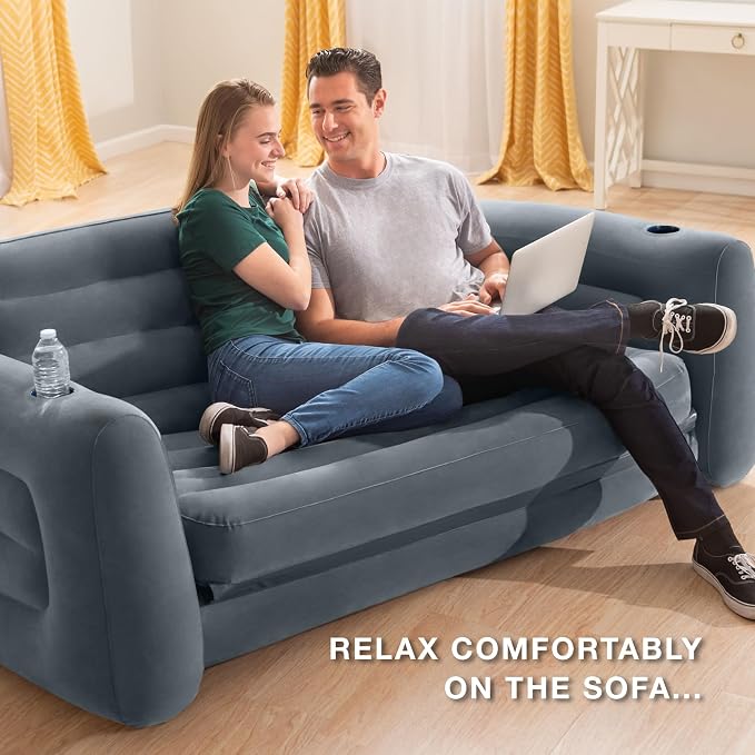 Intex Inflatable Pull-Out Sofa: Velvety Surface, 2-in-1 Valve - Image 4