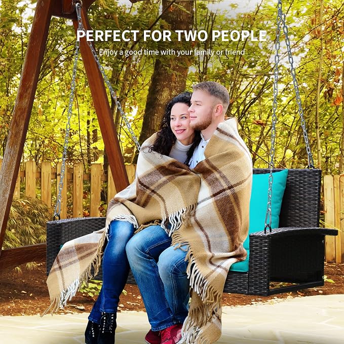 RELAX4LIFE Porch Swing 2-Seat Patio Rattan, Wicker Porch Swings Outdoor W/Two - Image 3
