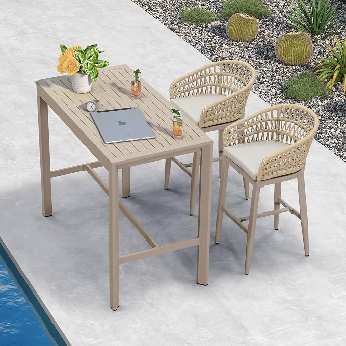 PURPLE LEAF Outdoor Rattan 29" Bar Stools Set of 2, Modern Boho Aluminum Patio - Image 7