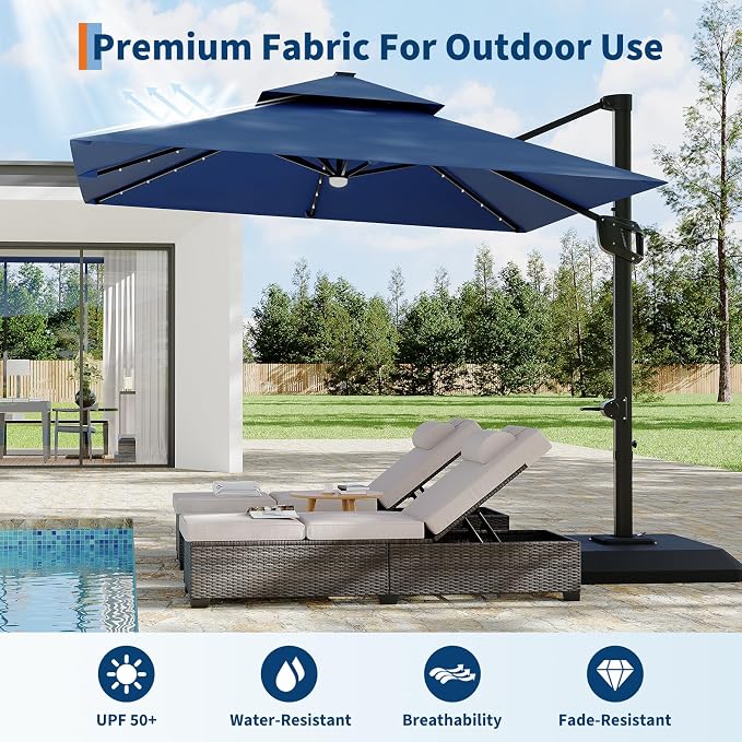 Garvee 10 ft Solar Lights Cantilever Patio Umbrella - Image 6