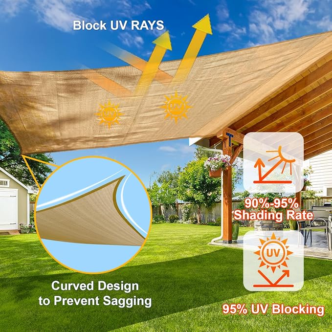 SUNLAX Sun Shade Sail 6' x 18' Sand Rectangle Canopy Sail Shade Cover UV Block - Image 4