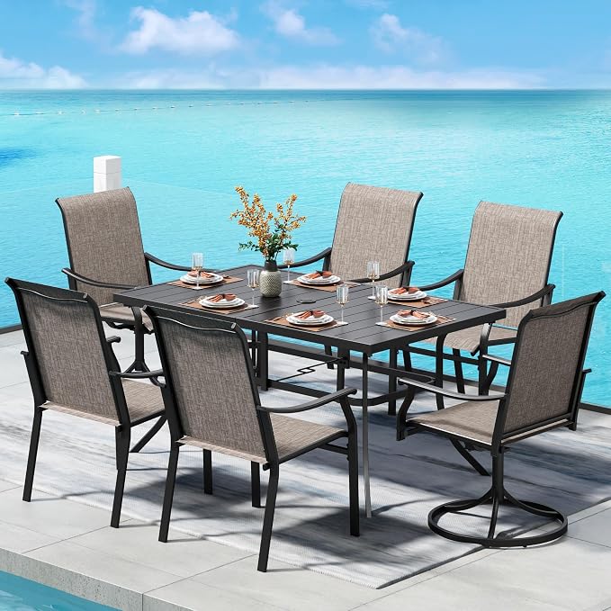 PHI VILLA 7 PCS Patio Dining Set, 2 Swivel & 4 Stable Outdoor Dining Chairs by PHIVILLAThepioneerofcomfortablehouseholdsupplies
