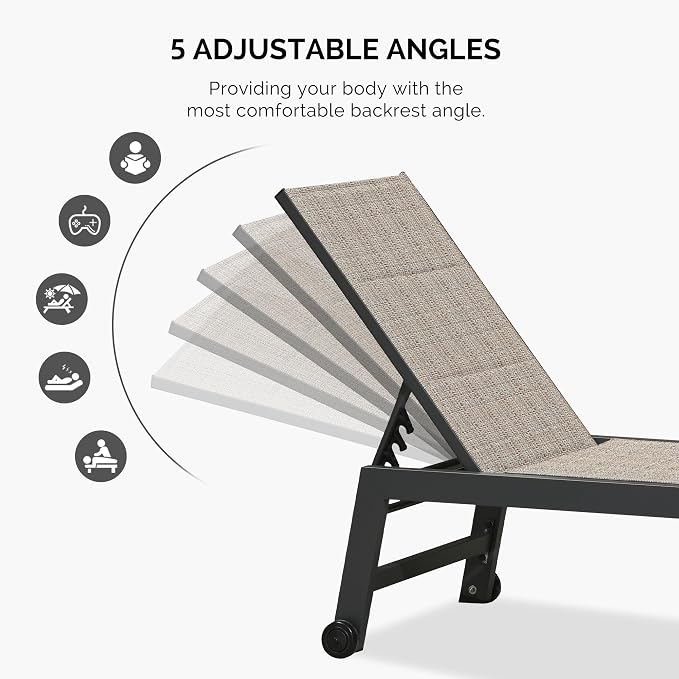 PURPLE LEAF Outdoor Chaise Lounge Set of 2 Aluminum Patio Lounge Chair - Image 6