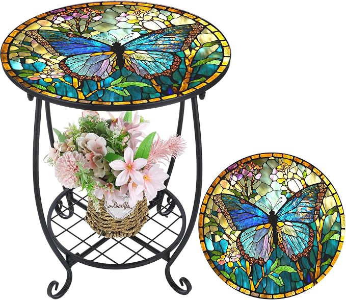 Outdoor Side Table Round Small Mosaic Patio Accent Indoor End Plant Coffee Tea by Cinnvoice