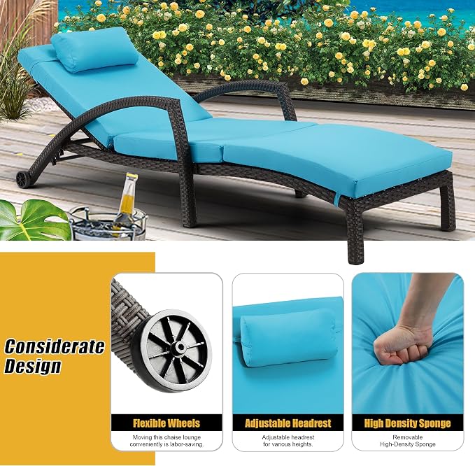 HOMREST Chaise Lounge Chairs Set of 6, PE Rattan Wicker Lounge Chair - Image 5