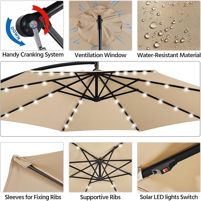 Yaheetech 10FT Solar Offset Umbrella - Image 6