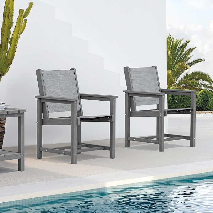 SERWALL Textilene Outdoor Dining Chair Set of 2, HDPE Frame - Image 3