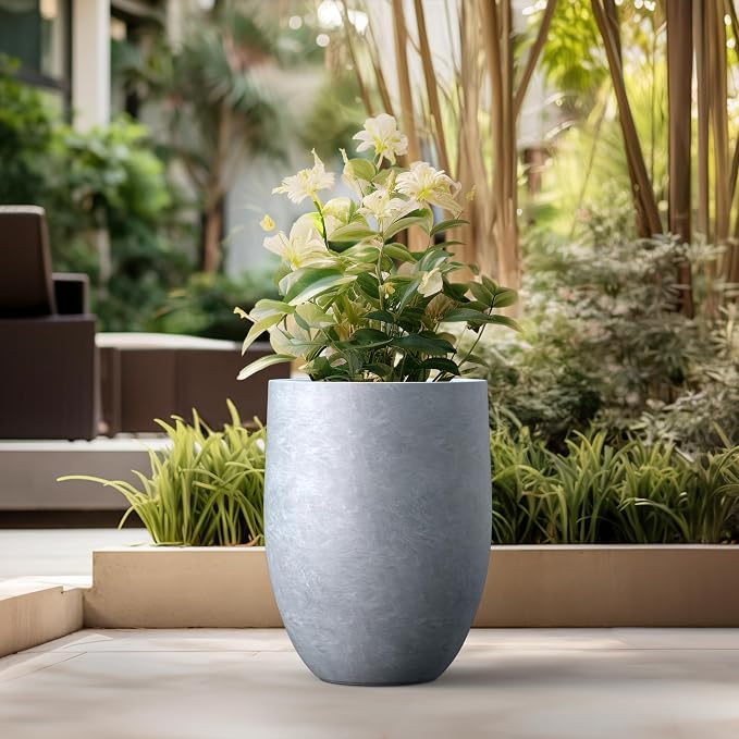 Kante Tall Concrete Planter, 21.7-Inch Height Blue-Gray Large Indoor Outdoor - Image 5