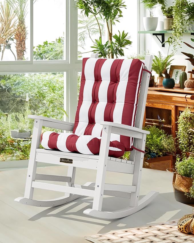 SERWALL HDPE Outdoor Rocking Chair Cushion Set of 4, Memory Foam Cushion Red - Image 2