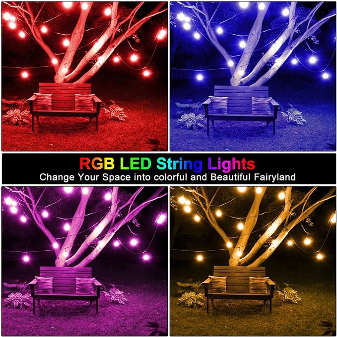 Mlambert 144Ft Multicolor Outdoor Patio Lights, Dimmable RGB Cafe String Lights - Image 7