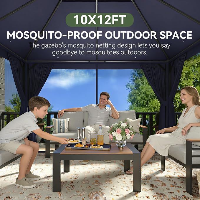 AOXUN Outdoor Gazebo for Patio 10x12 Metal Frame Canopy - Image 3