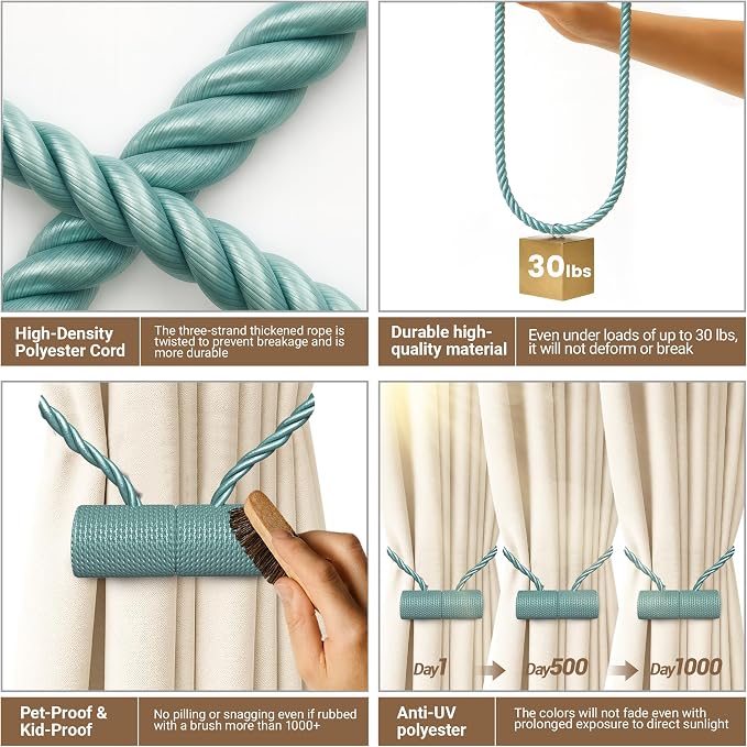 Hion Magnetic Curtain Tiebacks Gray Blue 2pcs, Curtain Tiebacks Buckles - Image 3