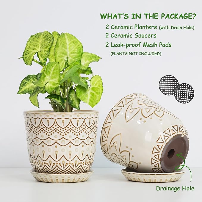 Gepege Beaded Ceramic Planter 6 Inch Set of 2 - Image 3