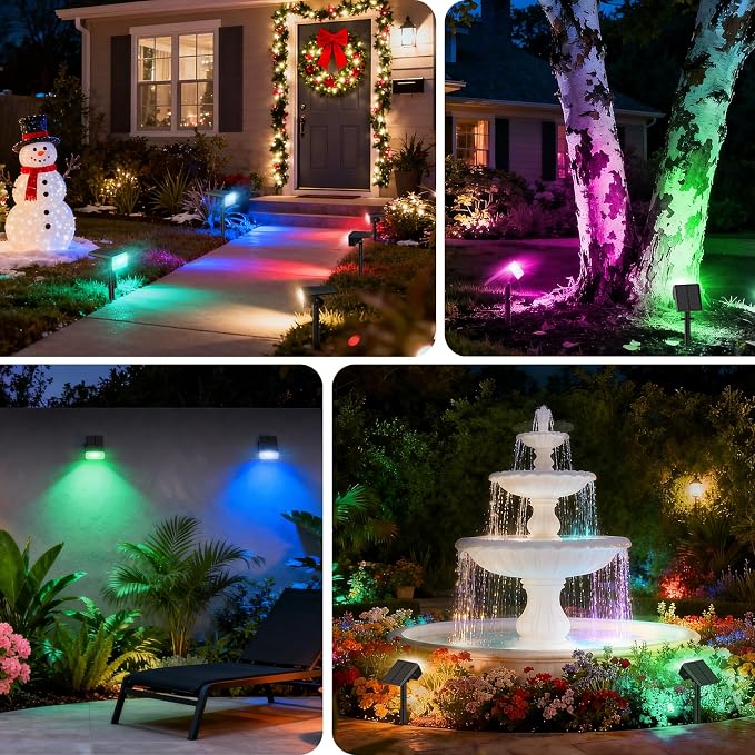 Solar Color Changing Spot Lights Outdoor Waterproof IP65, 2-in-1 Landscape - Image 6